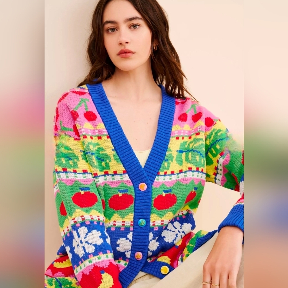 NWOT Farm Rio Sweet Orchard Knit Cardigan. 100% cotton.  Size S .  Retails $248